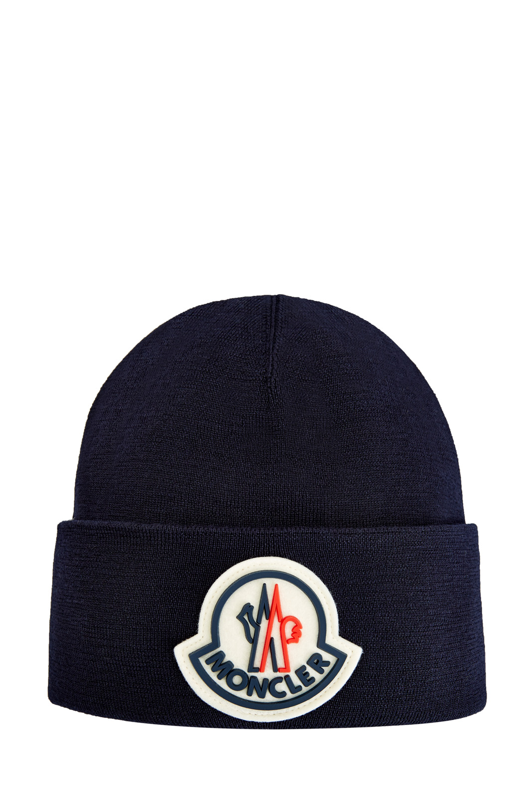 Шерстяная шапка с отворотом и макро-логотипом из фетра MONCLER, цвет синий, размер 36;36.5;37.5;38;38.5;39;40 - фото 1