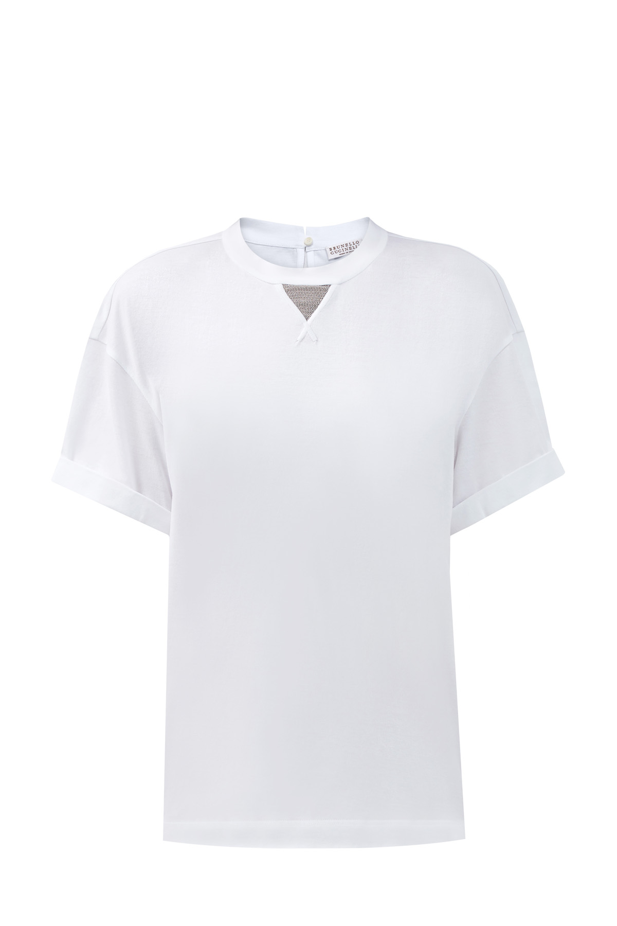 Белая футболка из гладкого джерси с мерцающей вышивкой BRUNELLO CUCINELLI, цвет белый, размер 40;46;48 - фото 1