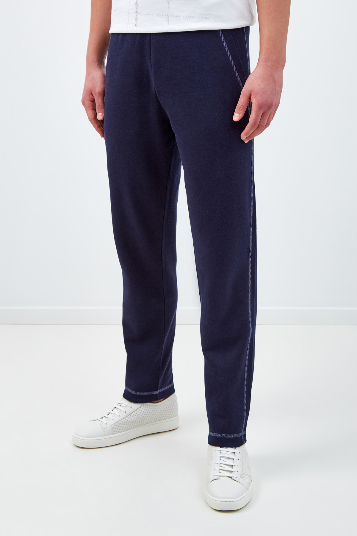 Спортивные брюки из двухслойного хлопка с контрастными швами CANALI, цвет синий, размер 52;54;56;50 - фото 3