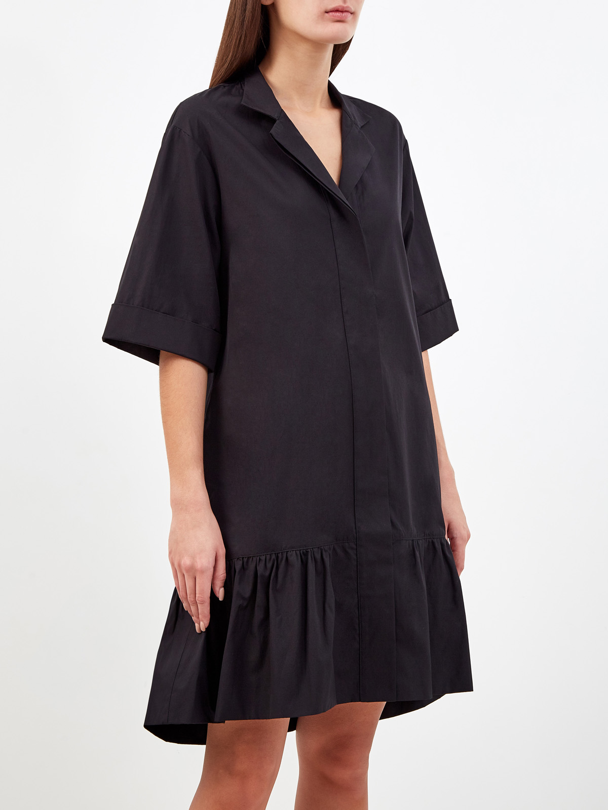Хлопковое платье-рубашка с объемным асимметричным подолом LORENA ANTONIAZZI, цвет черный, размер 40;42;44;46 - фото 3