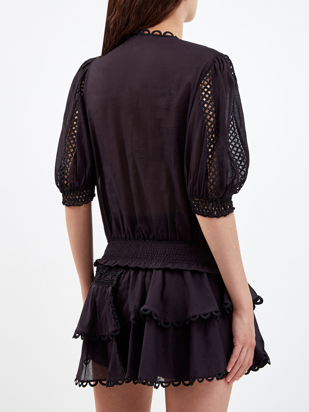 Однотонная блуза Estela из тонкого вышитого хлопка CHARO RUIZ IBIZA, цвет черный, размер S;M - фото 4