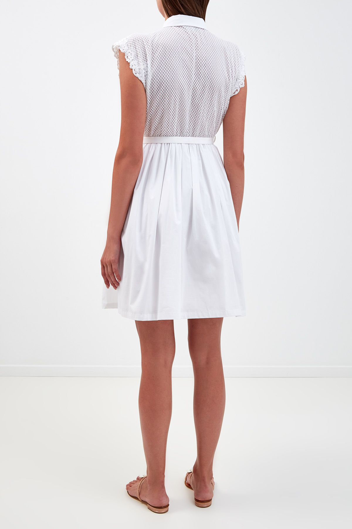 Хлопковое платье с заложенными складками и кружевной отделкой ERMANNO ERMANNO SCERVINO, цвет белый, размер 40;44;42 - фото 4