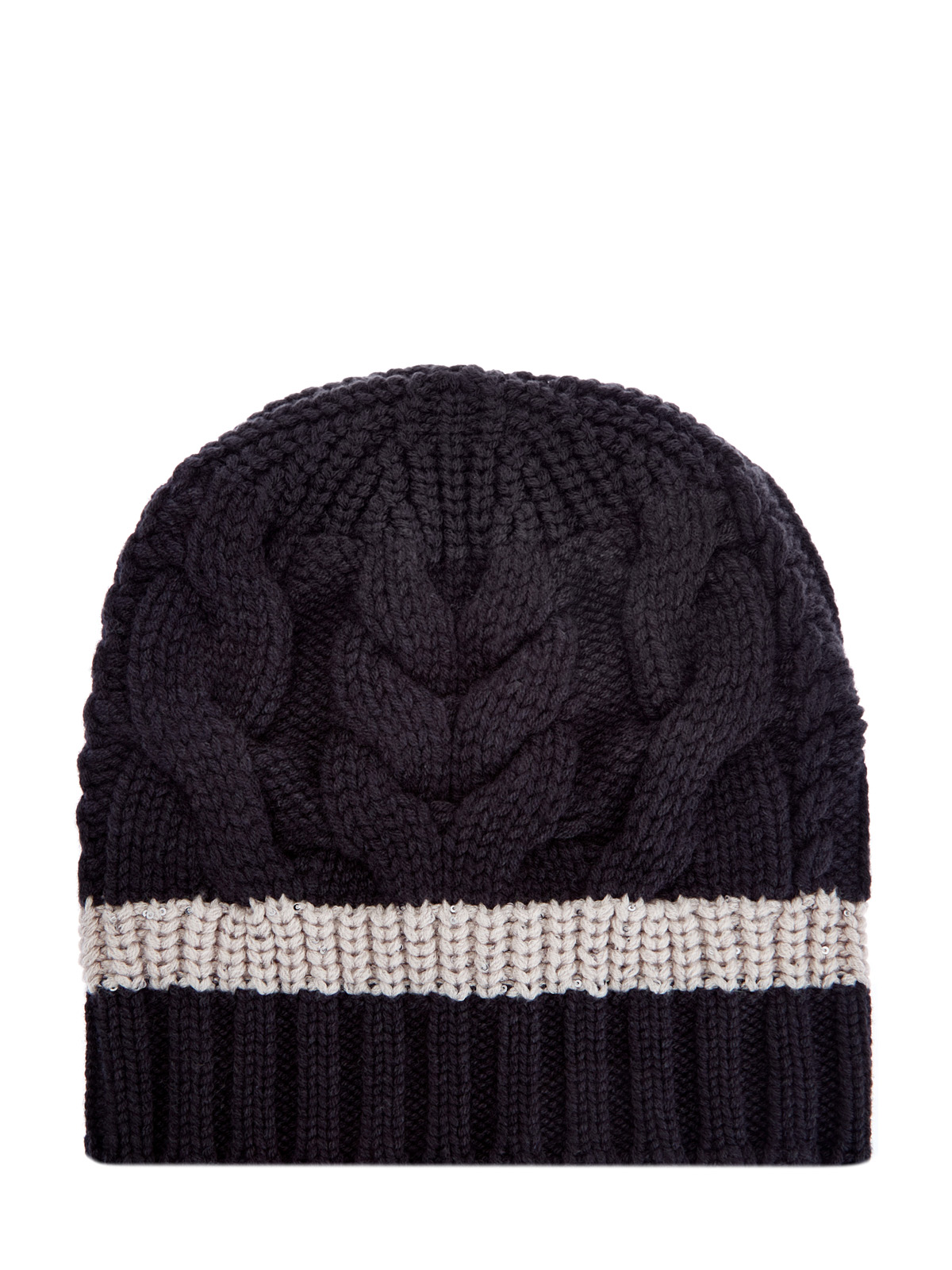 Шерстяная шапка с пайетками и объемным узором LORENA ANTONIAZZI, цвет черный, размер M - фото 1