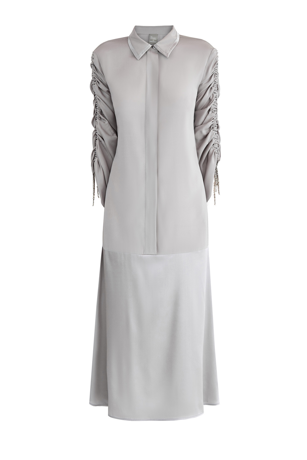 Платье-рубашка из двух видов шелка с кристаллами на подвесках LORENA ANTONIAZZI, цвет серый, размер 42 - фото 1
