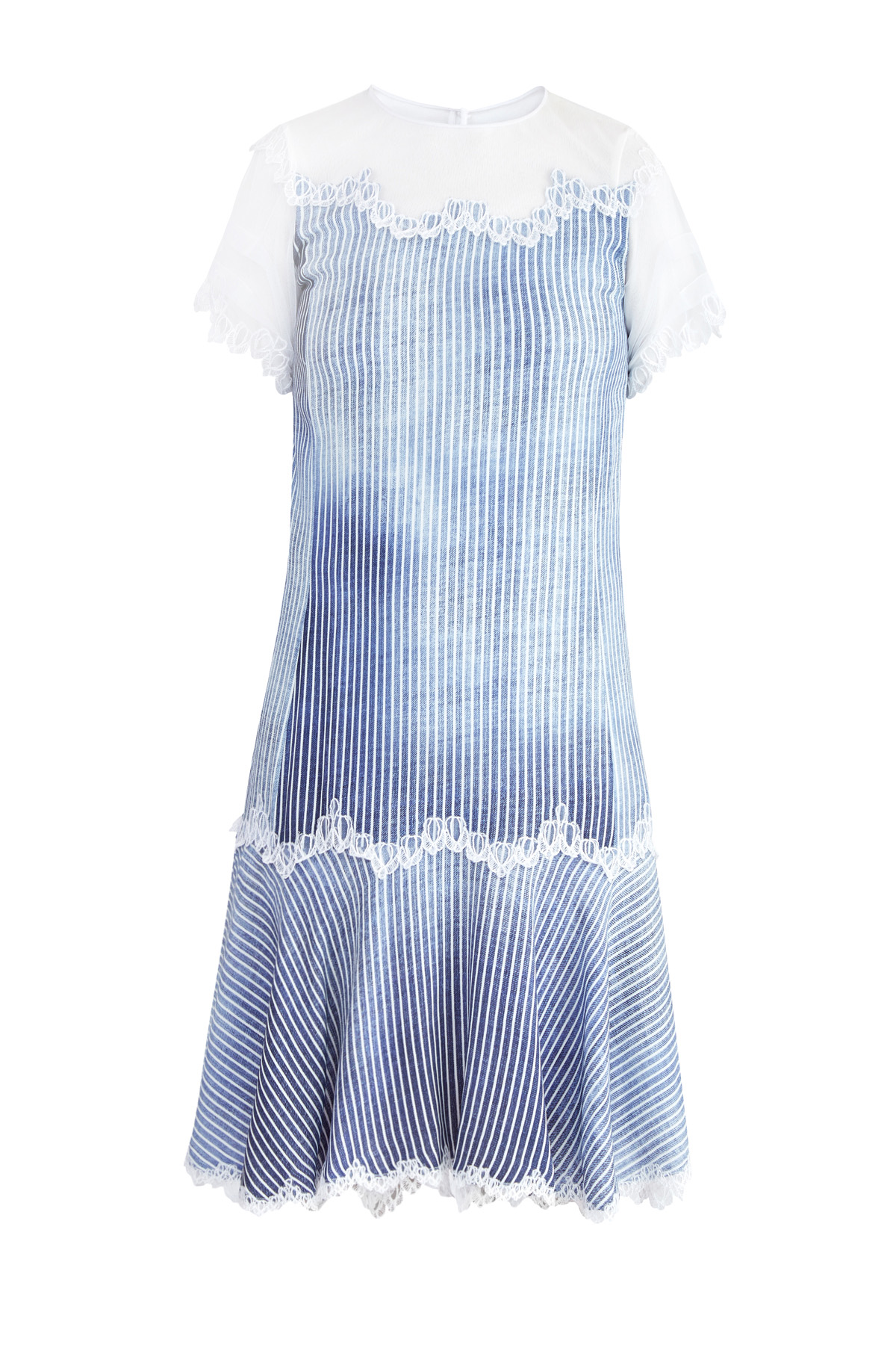 Платье из ткани марокен с отрезным подолом и кружевной отделкой ERMANNO SCERVINO, цвет голубой, размер 40;42 - фото 1