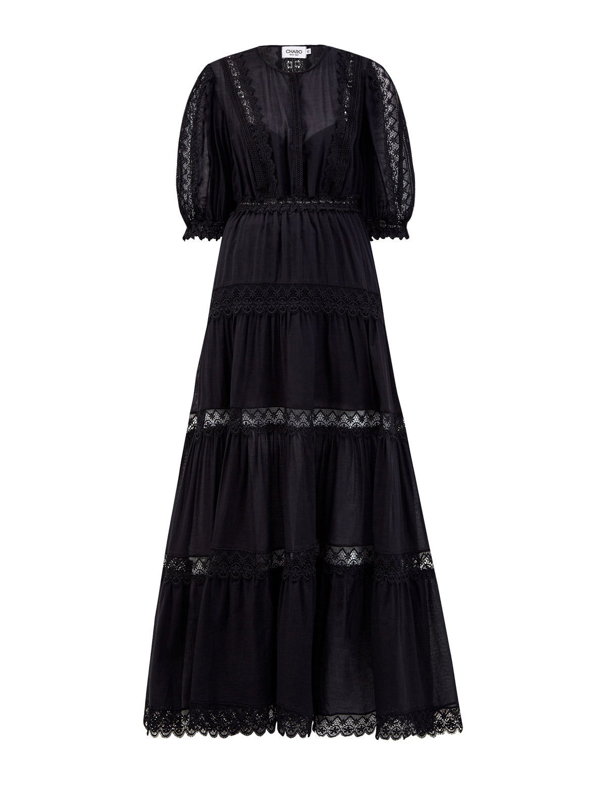 Хлопковое платье-макси Nadine с кружевной отделкой CHARO RUIZ IBIZA, цвет черный, размер S;M;XL - фото 1