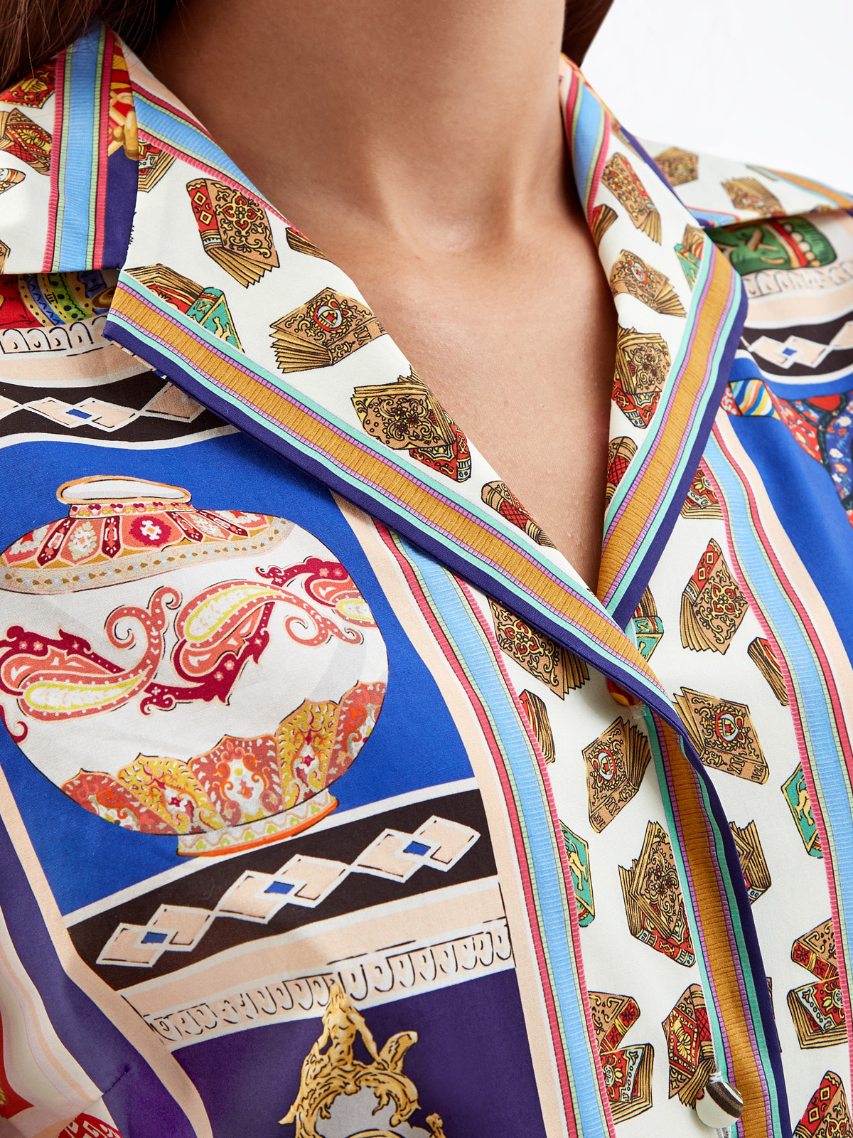 Блуза из хлопкового сатина с принтом в технике patchwork ETRO, цвет мульти, размер 42;44;48;40 - фото 5