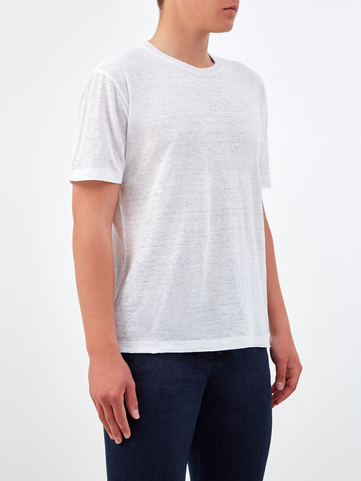 Легкая футболка из льняной ткани в меланжево-белом цвете CORTIGIANI, размер 50;52;56;58 - фото 3