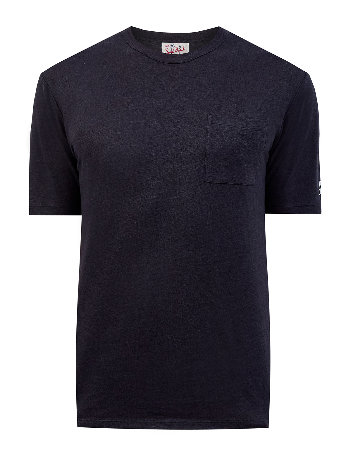Однотонная футболка из льняной ткани с контрастной вышивкой MC2 SAINT BARTH, цвет черный, размер M;L;XL;2XL;3XL