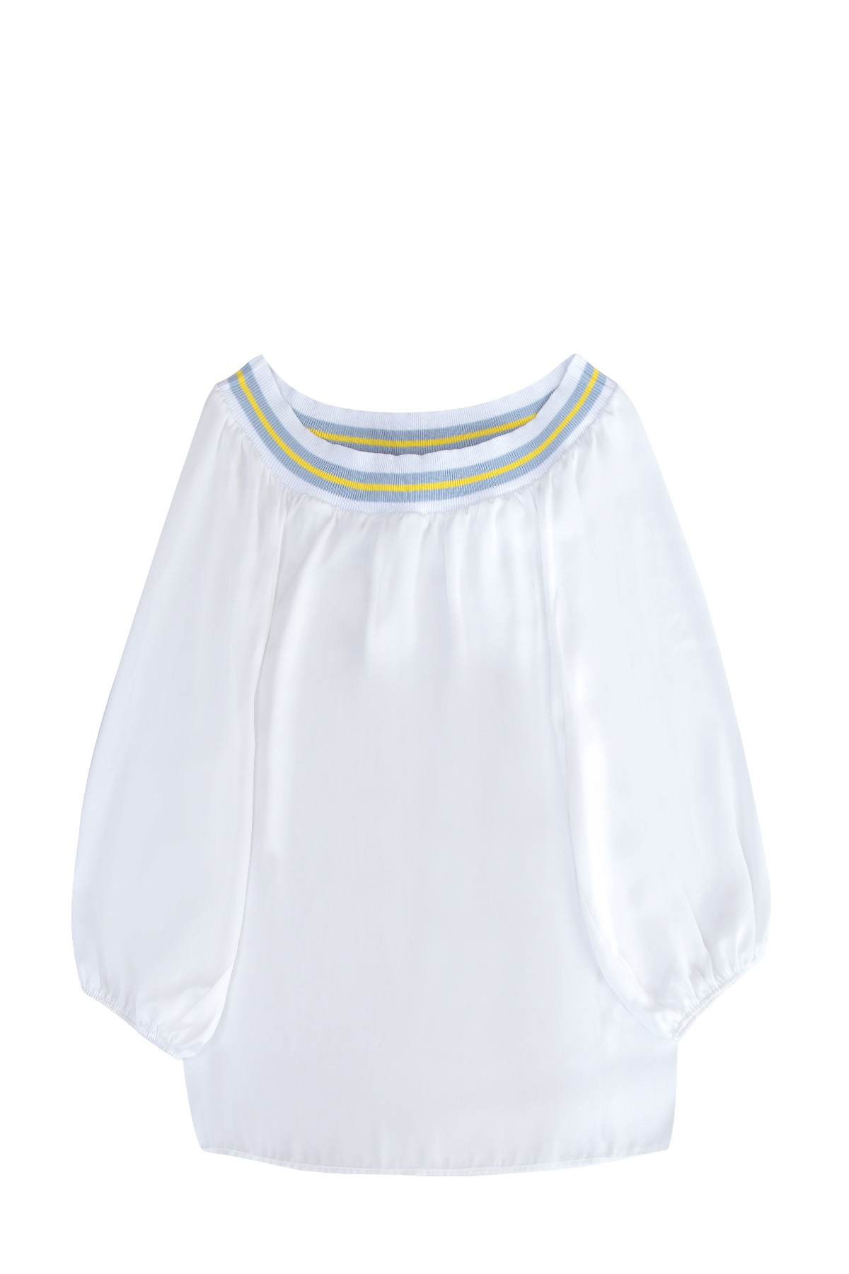 

Блузка свободного кроя с эластичным воротом в полоску, Белый, Блузка свободного кроя с эластичным воротом в полоску