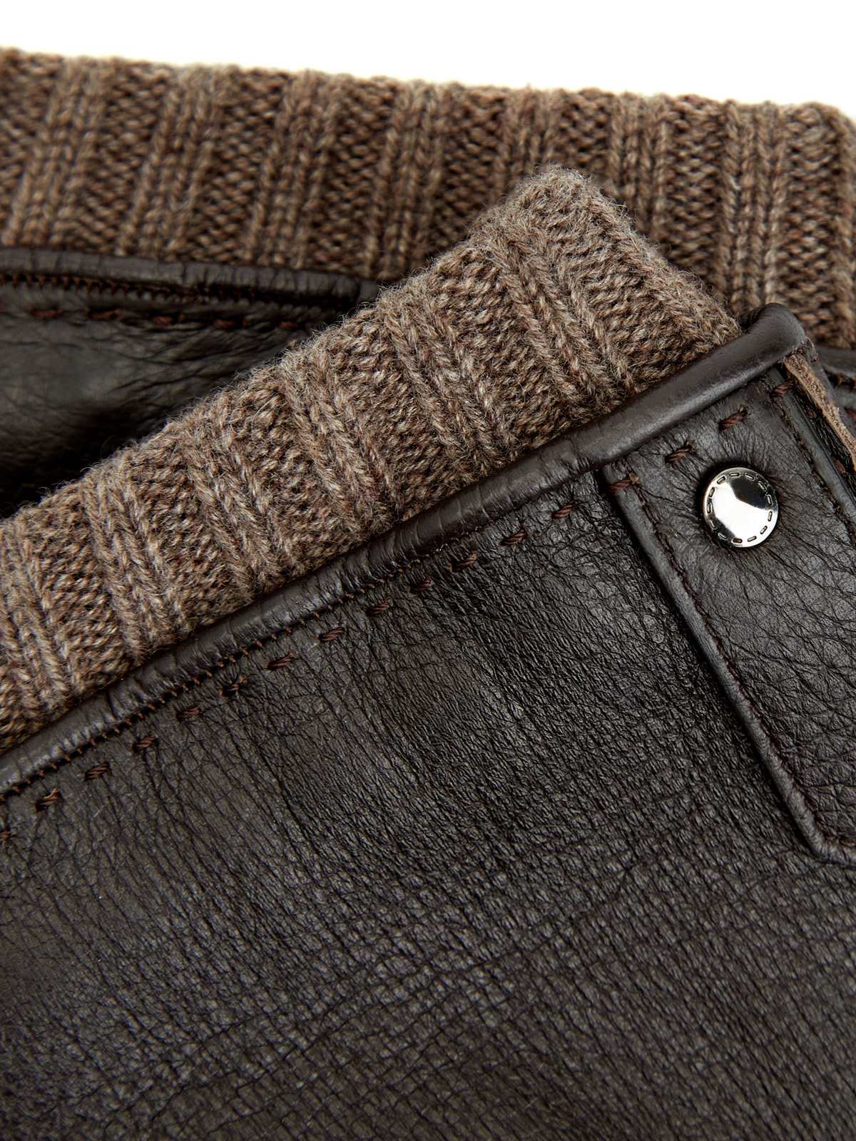 Кожаные перчатки ручной работы с отделкой из кашемира CANALI, цвет коричневый, размер M;L - фото 3