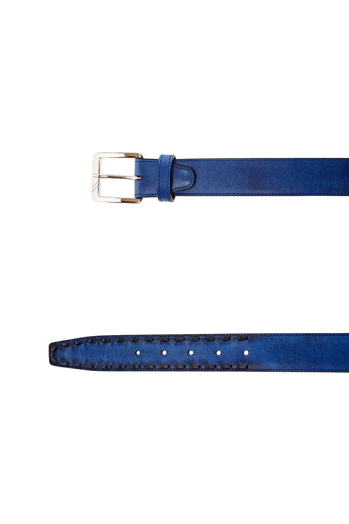 Ремень из окрашенной вручную кожи со стеганой отделкой MORESCHI, цвет синий, размер 48 - фото 3