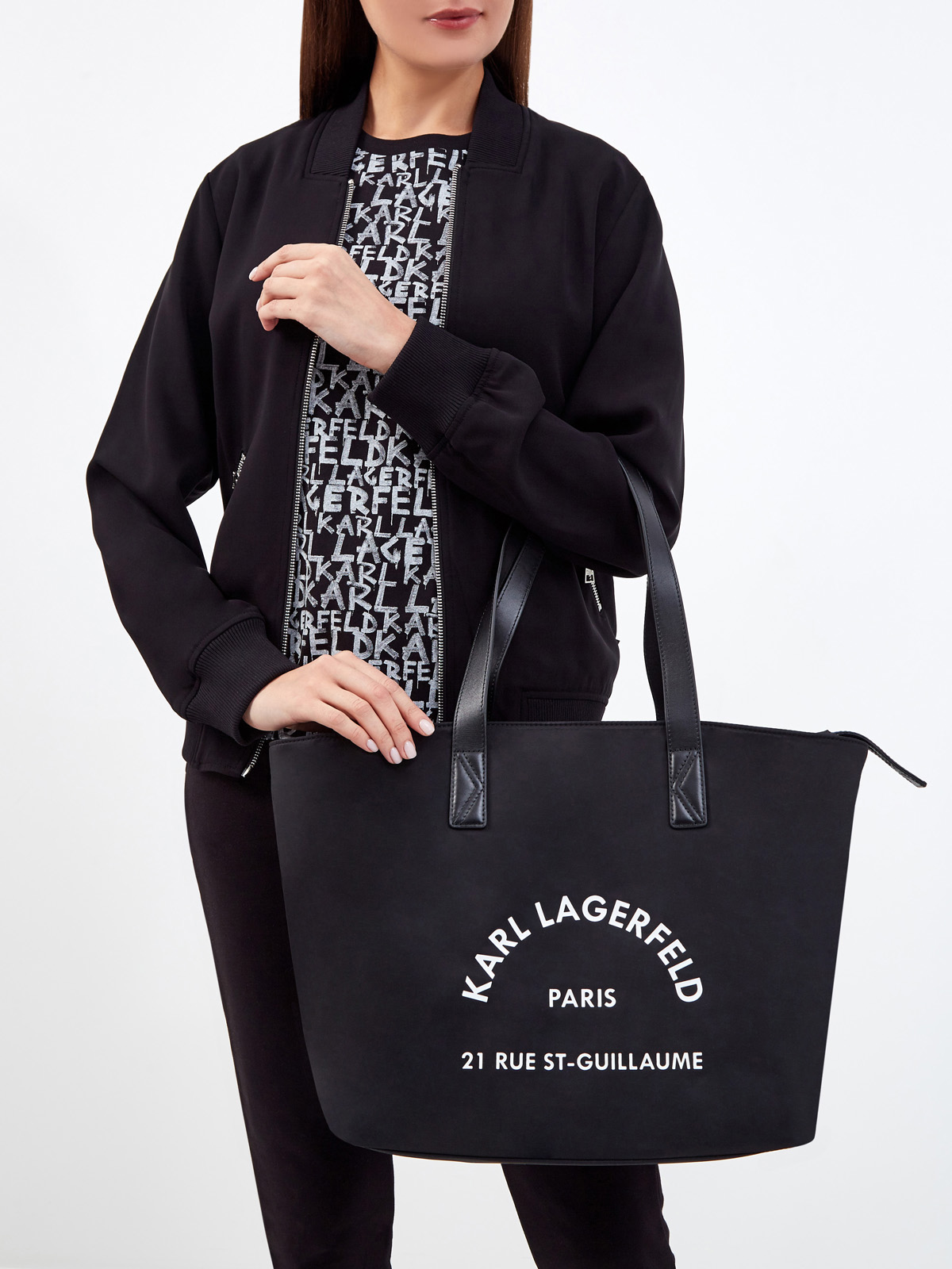 Вместительная сумка-тоут Rue St-Guillaume с контрастным декором KARL LAGERFELD, цвет черный, размер 5;6;7 - фото 2
