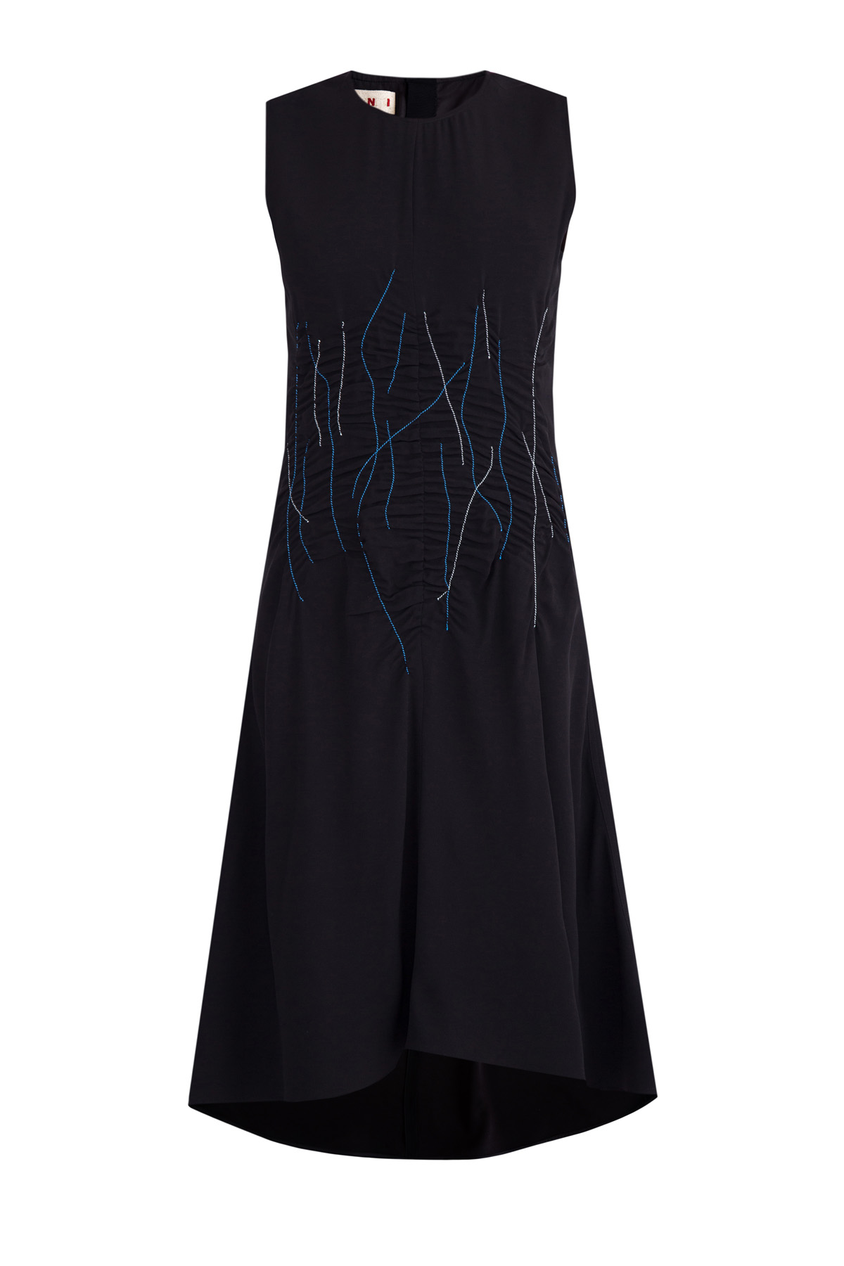 Платье из креп-сатина с асимметричным подолом и декоративной строчкой MARNI, цвет черный, размер 40;42;44 - фото 1