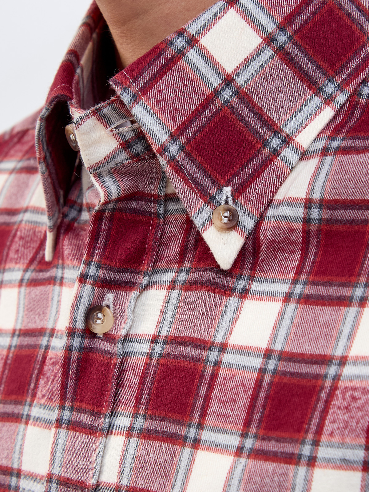 Клетчатая рубашка из хлопковой фланели с воротом button-down Красный, фото 5