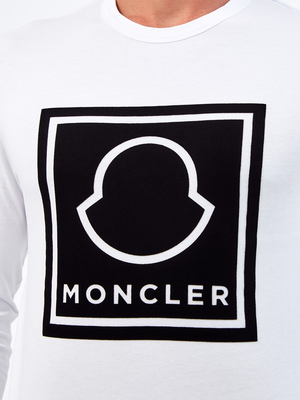 Хлопковый лонгслив с макро-логотипом бренда MONCLER, цвет белый, размер L;2XL;M;XL - фото 5