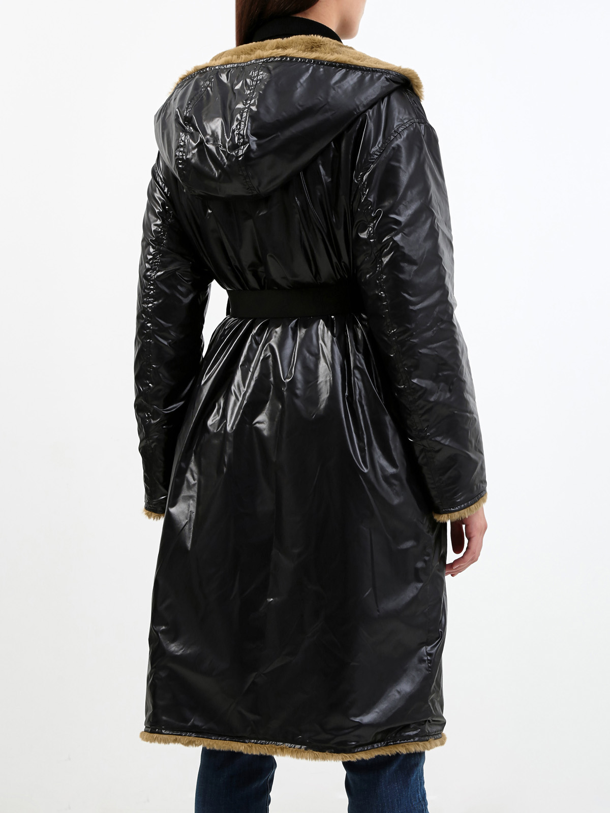 Двусторонняя куртка Actee из нейлона laqué и эко-меха MONCLER, цвет черный, размер 34;42;44;46 - фото 4
