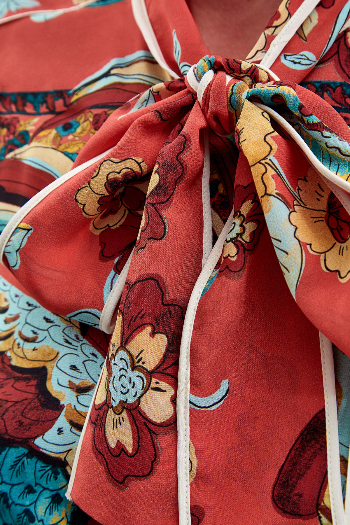 Блуза из шелкового крепдешина с принтом Bird of Paradise REDVALENTINO, цвет красный, размер XL - фото 5