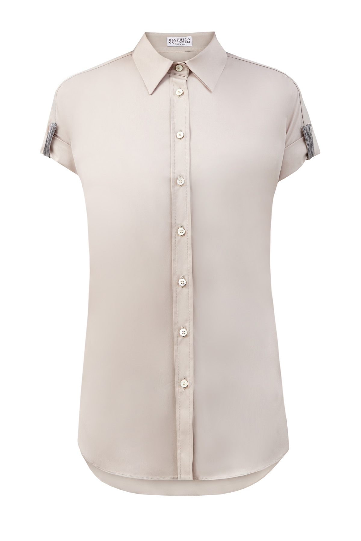 Рубашка из хлопка с вышивкой Мониль на рукавах BRUNELLO CUCINELLI, цвет бежевый, размер 38