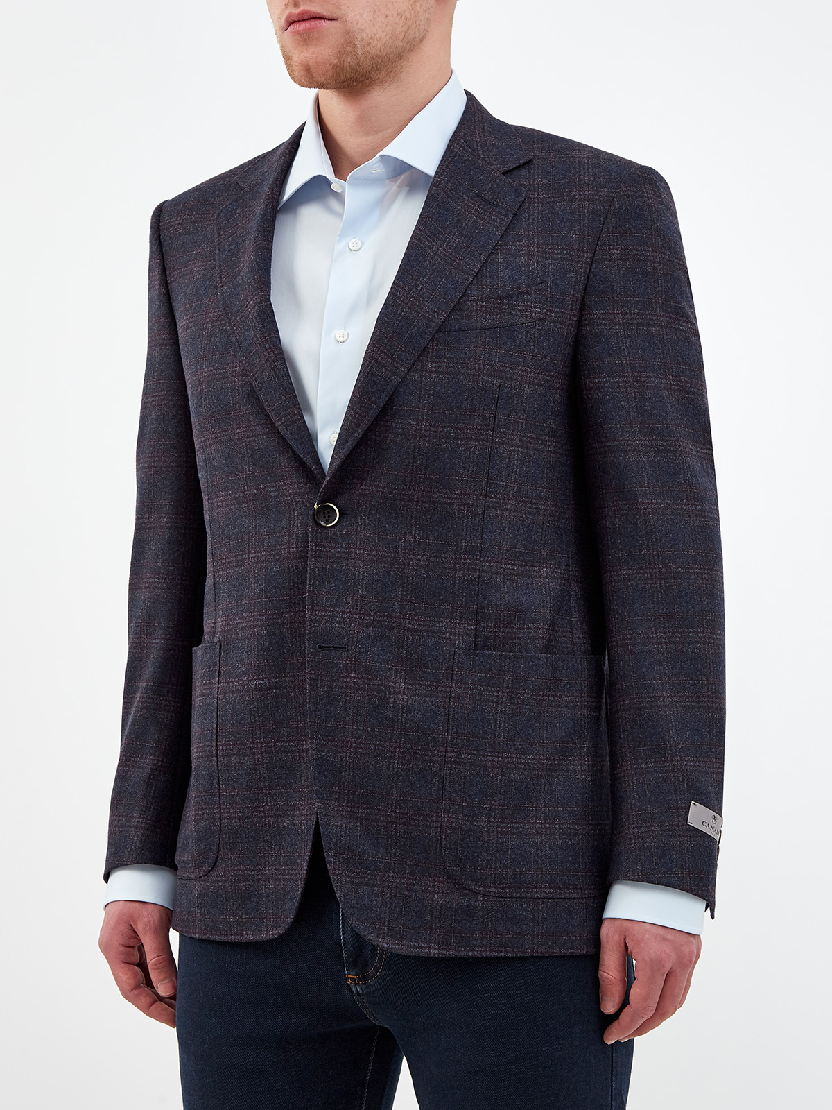 Классический пиджак ручной работы из шерсти в клетку CANALI, цвет синий, размер 50;54;56 - фото 3
