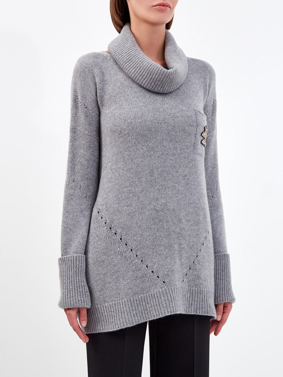 Удлиненный свитер из пряжи на основе шерсти и кашемира ERMANNO SCERVINO, цвет серый, размер 38;40;42 - фото 3