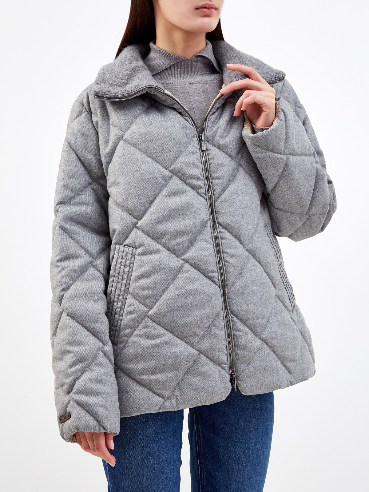 Куртка из мягкой стеганой фланели с декором Punto Luce PESERICO, цвет серый, размер 48 - фото 3