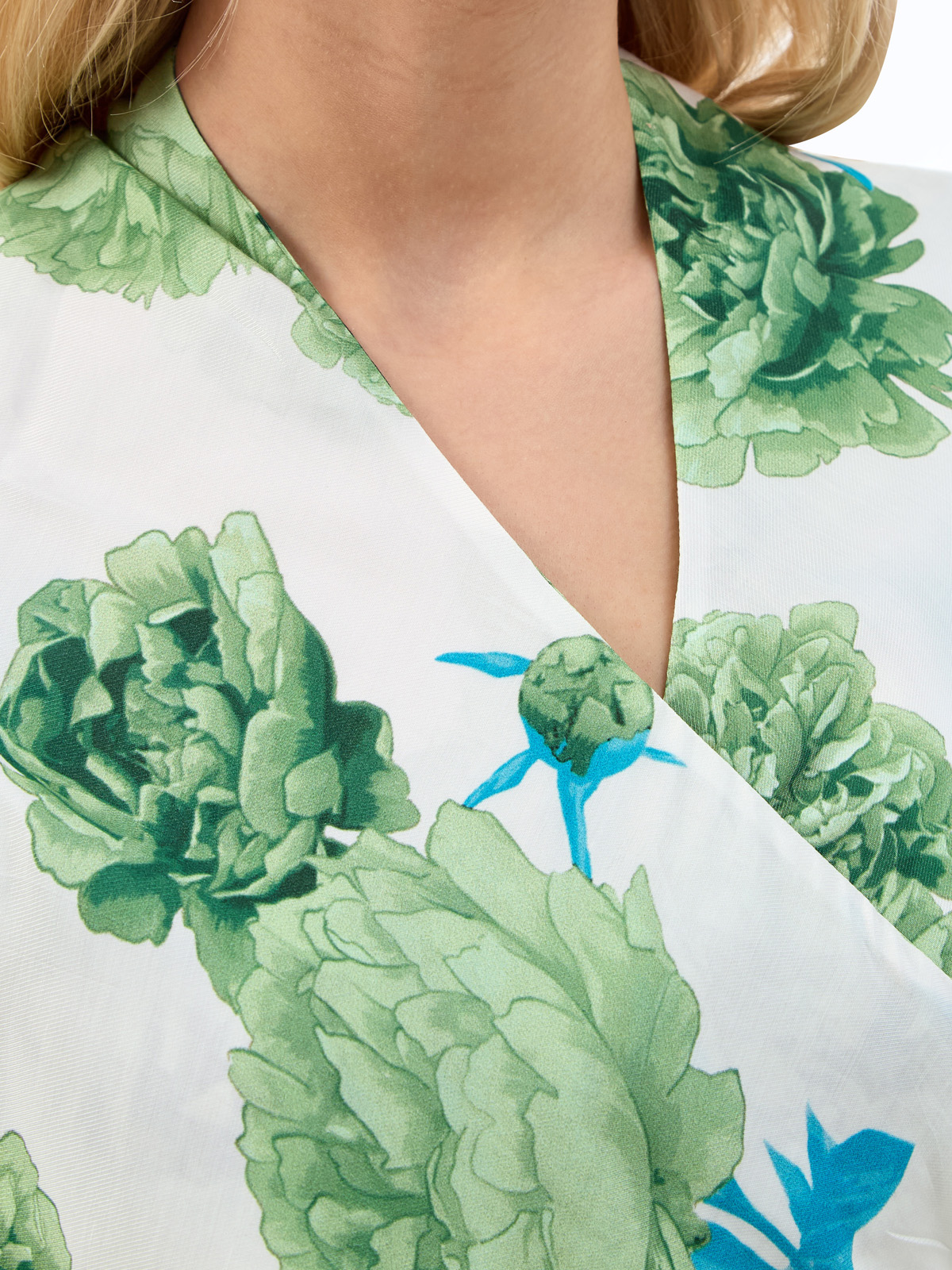 Свободная блуза-парео на запах с флористическим принтом FISICO, цвет зеленый, размер M;S - фото 5