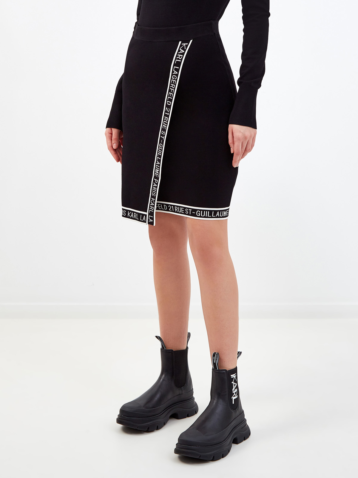 Асимметричная юбка-карандаш с принтом Rue St-Guillaume KARL LAGERFELD, цвет черный, размер S;M;L - фото 3