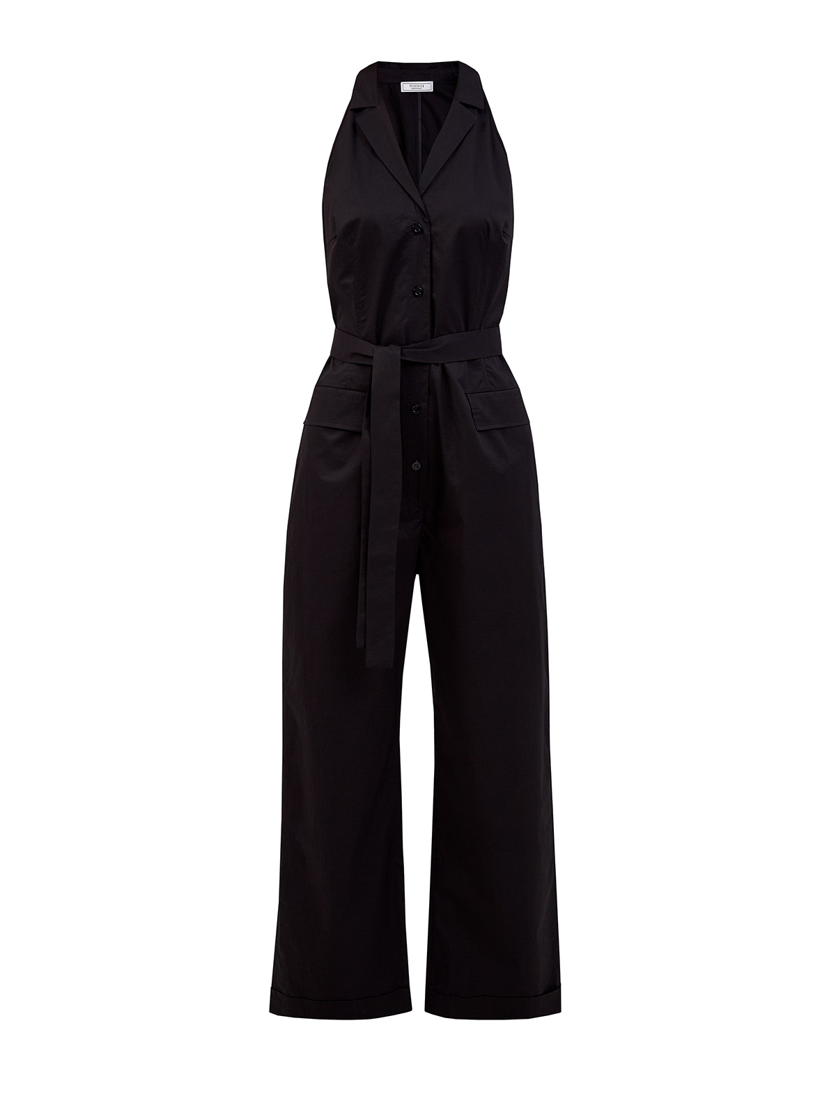 

Хлопковый комбинезон c V-образным вырезом и поясом в тон, Черный, Хлопковый комбинезон c V-образным вырезом и поясом в тон