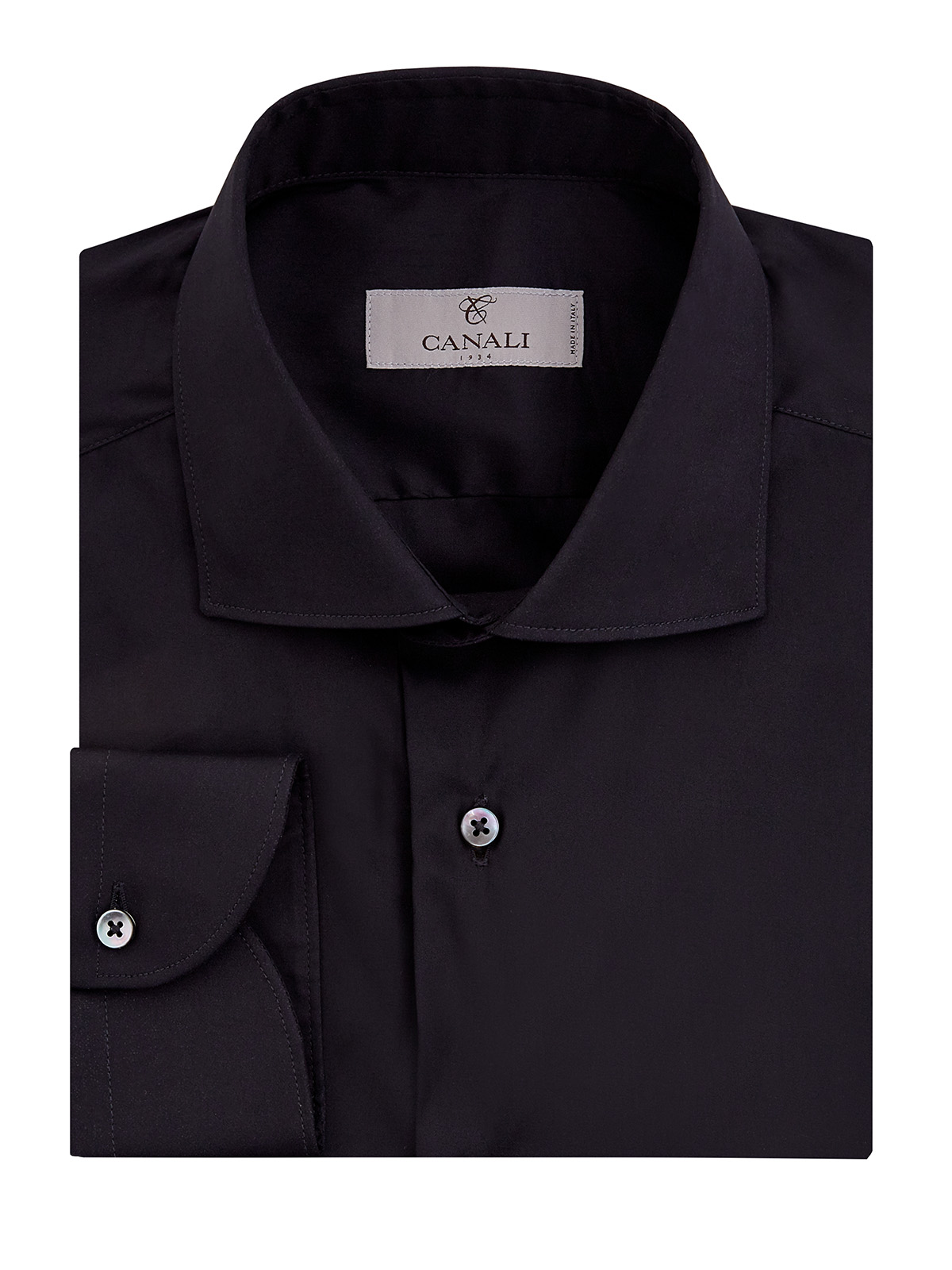 Однотонная рубашка из мягкого эластичного хлопка CANALI, цвет черный, размер 50;52;52;54;56;58 - фото 1