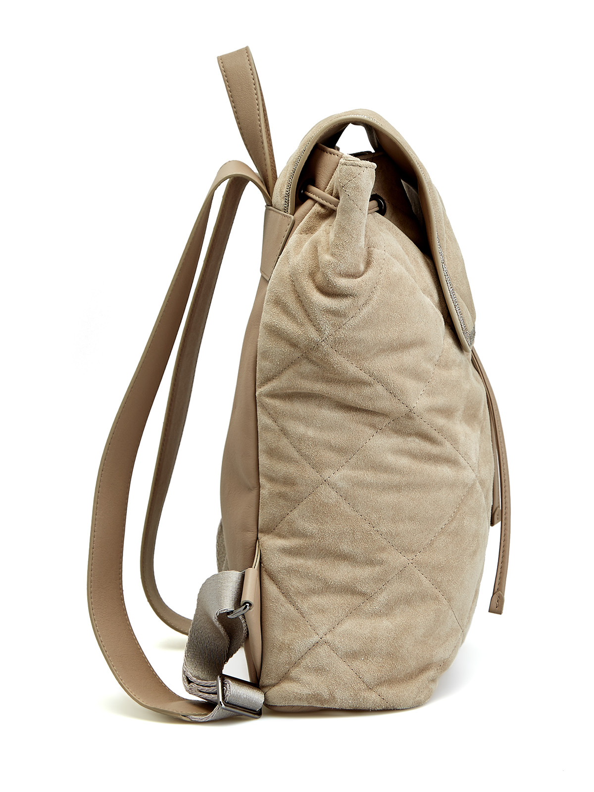Рюкзак из стеганой замши с отделкой ручной работы BRUNELLO CUCINELLI, цвет бежевый, размер M;XL - фото 3