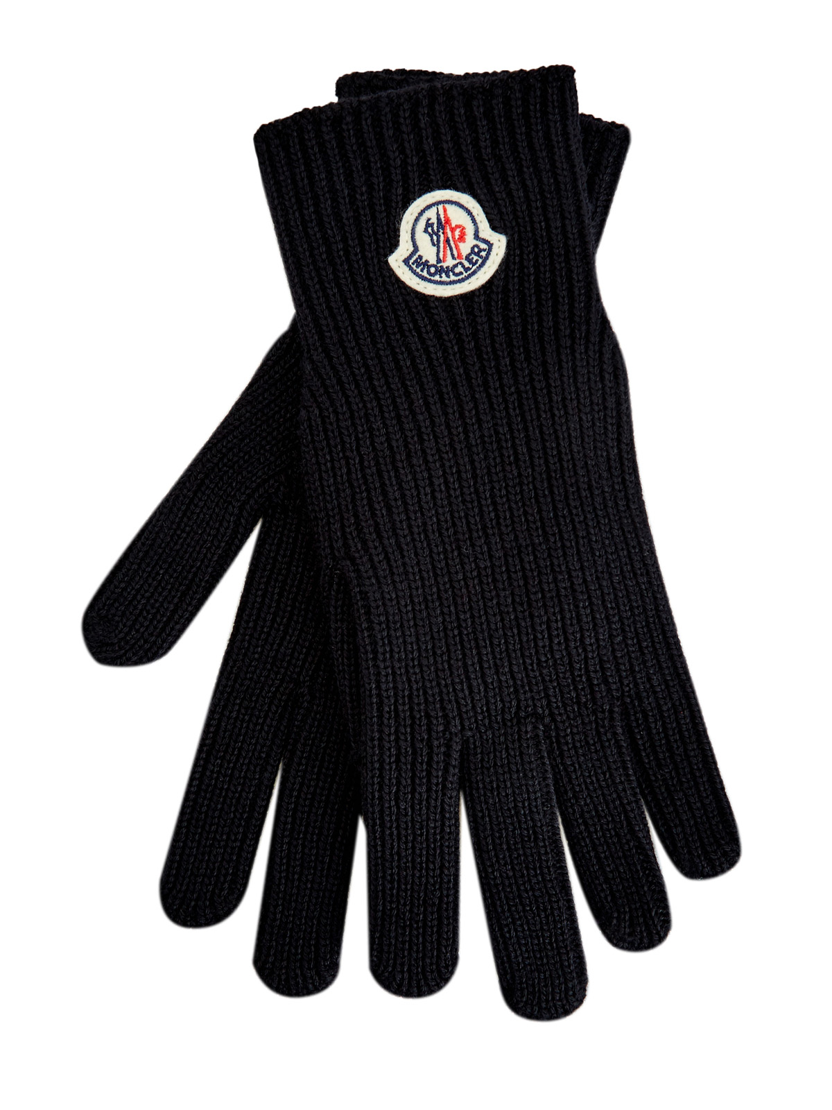 Шерстяные перчатки эластичной вязки с логотипом из фетра MONCLER, цвет черный, размер 48;50