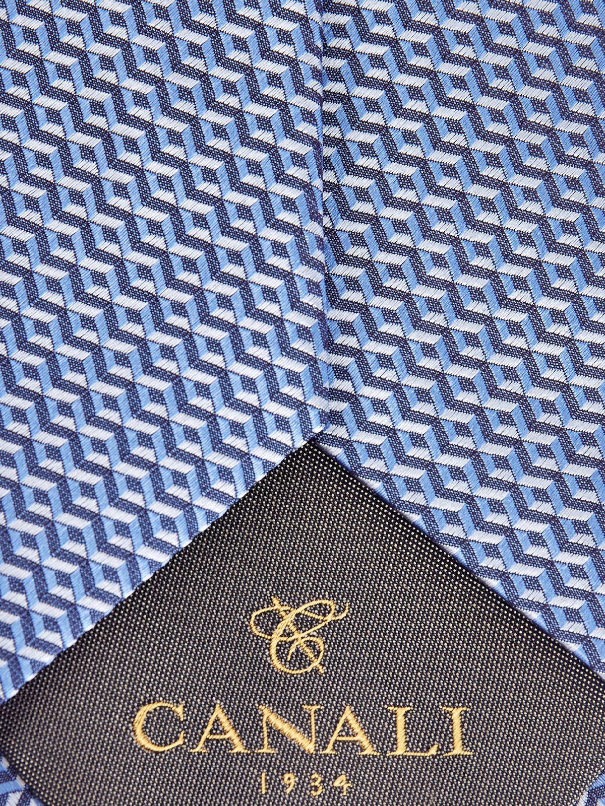 Галстук ручной работы из шелка с геометрическим узором CANALI, цвет голубой, размер M - фото 4