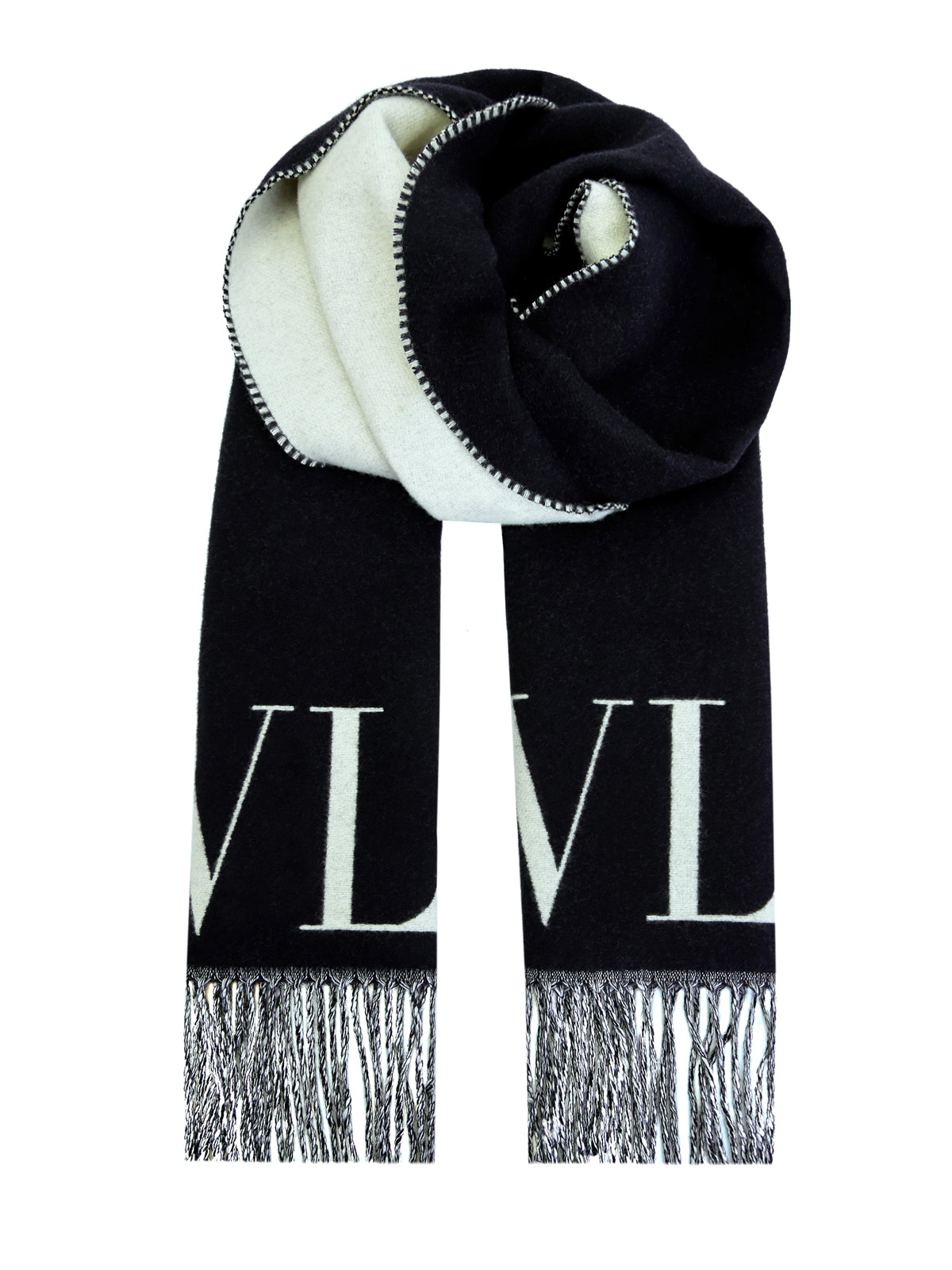 Шерстяной шарф с добавлением кашемира и макро-принтом VLTN VALENTINO GARAVANI, цвет черный, размер 36;36.5;37;37.5;38;38.5;39;40;41;39.5 - фото 1