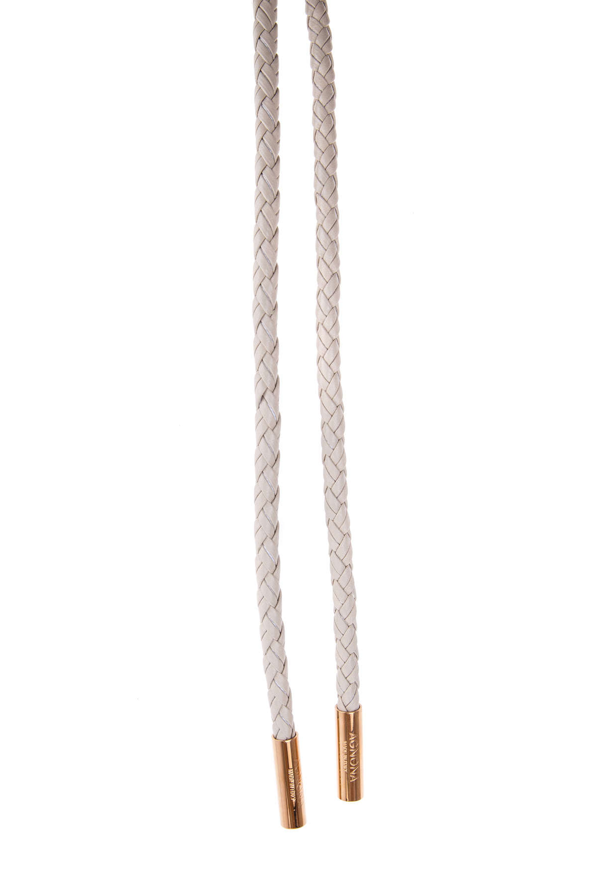 Тонкий пояс из плетенных кожаных шнурков с металлическими деталями AGNONA, цвет бежевый, размер 46 - фото 5