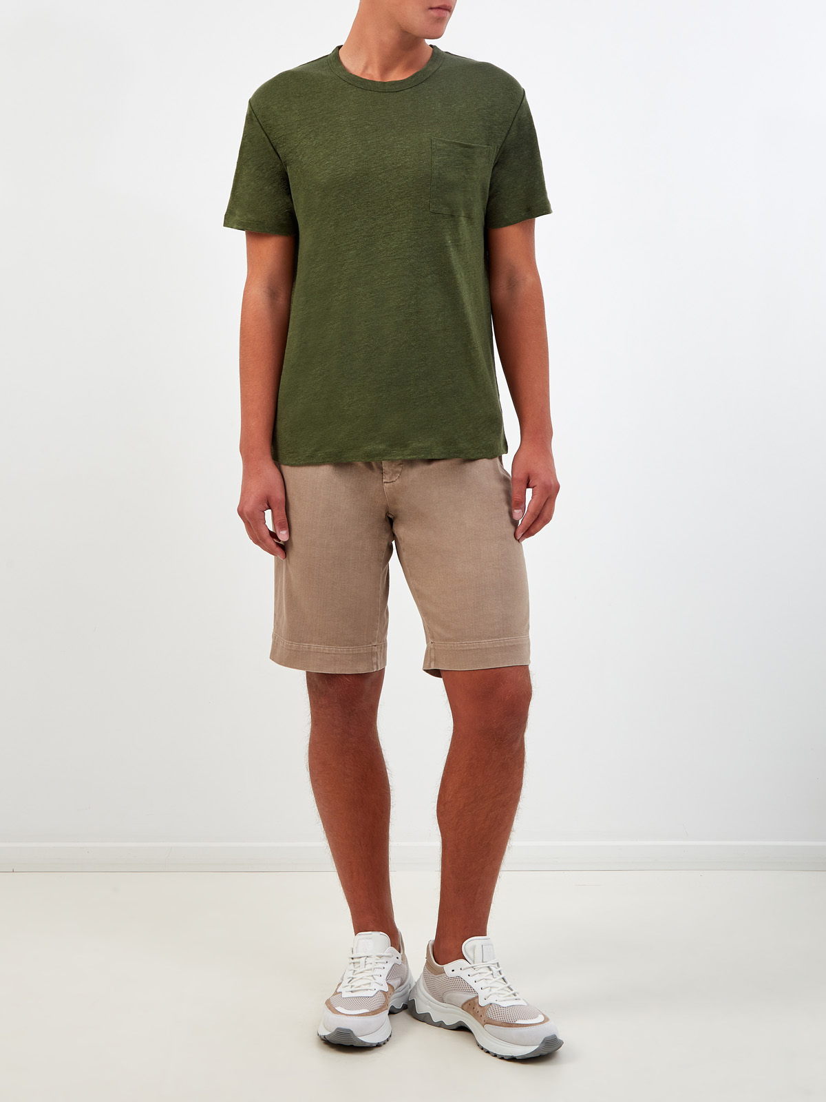 Льняная футболка с накладным карманом и вышивкой в тон MC2 SAINT BARTH, цвет зеленый, размер M - фото 2