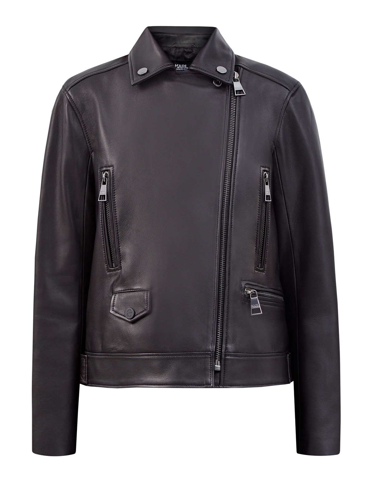 Куртка в байкерском стиле из кожи ягненка KARL LAGERFELD, цвет черный, размер M;L;2XL
