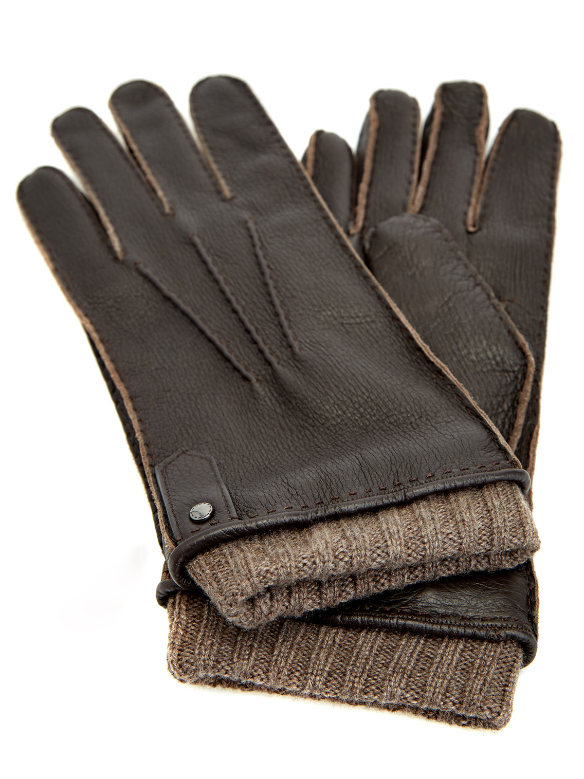 Кожаные перчатки ручной работы с отделкой из кашемира CANALI, цвет коричневый, размер M;L - фото 2