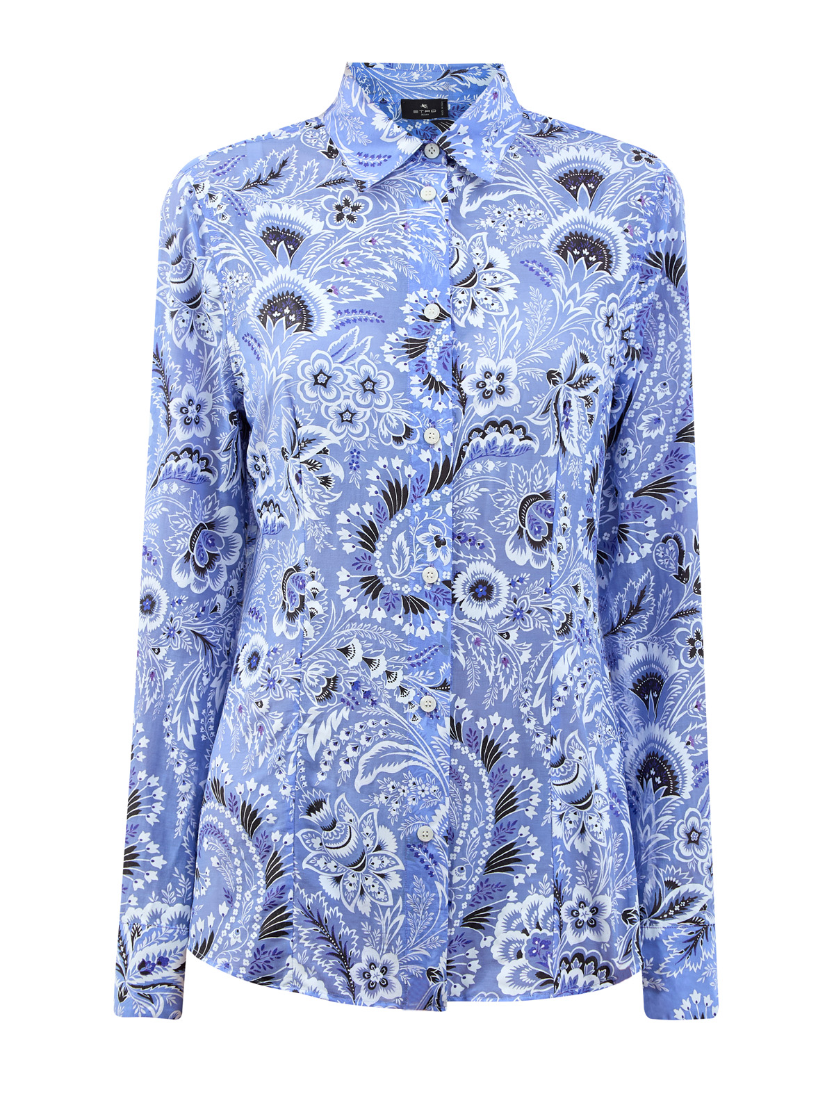 Рубашка из тонкого хлопка и шелка с принтом пейсли ETRO, цвет голубой, размер 42;44;48;50;40