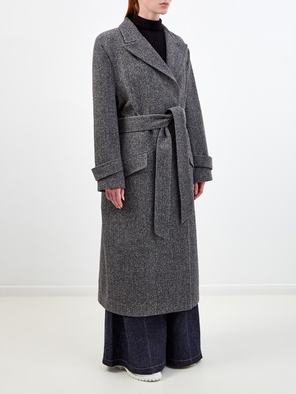 Удлиненное пальто из плотного драпа с поясом в тон Vika 2.0, цвет серый, размер 40;42 - фото 3