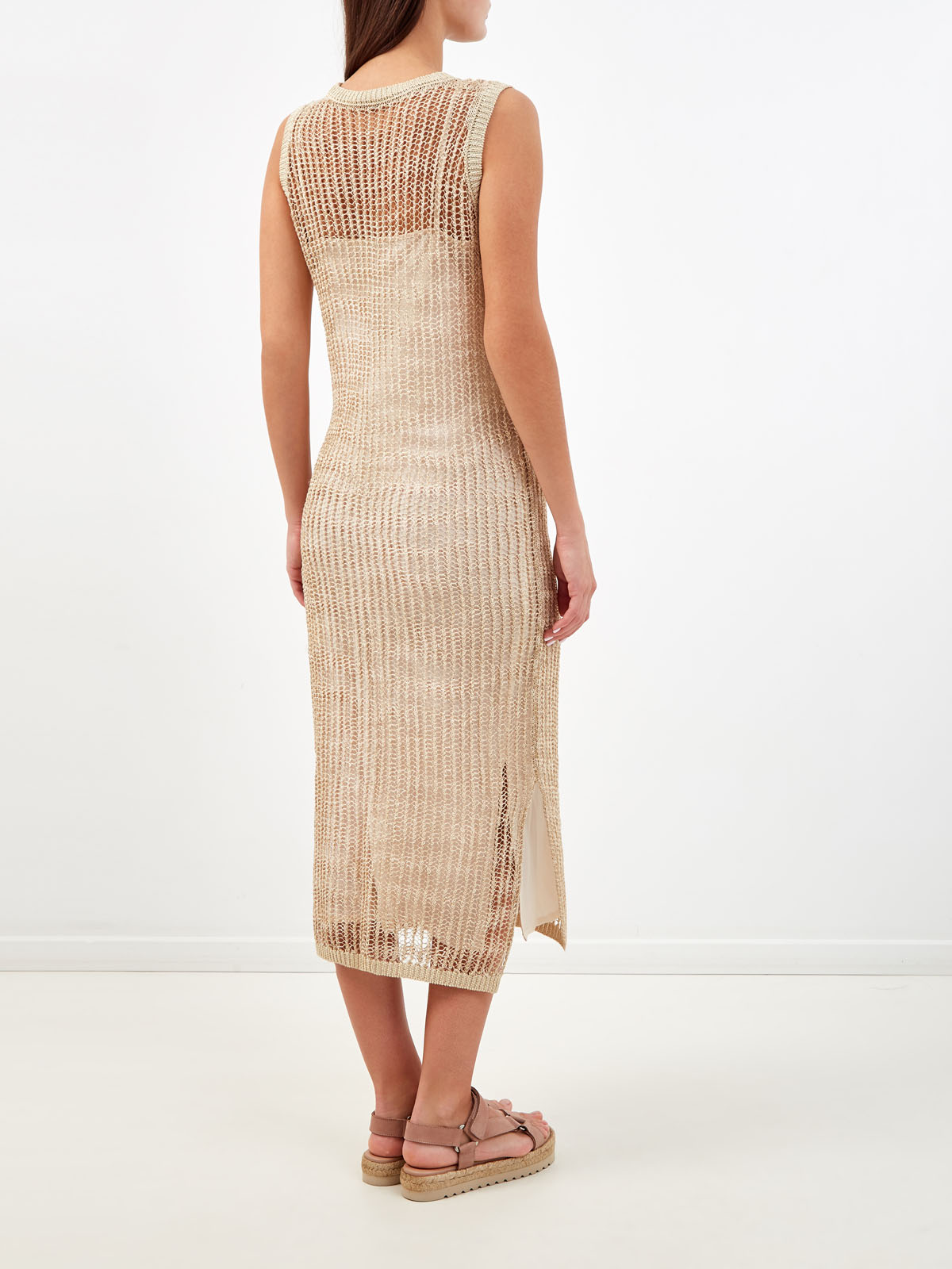 Платье-комбинация из льняной пряжи с нитью ламе PESERICO, цвет коричневый, размер 42;44;40 - фото 4