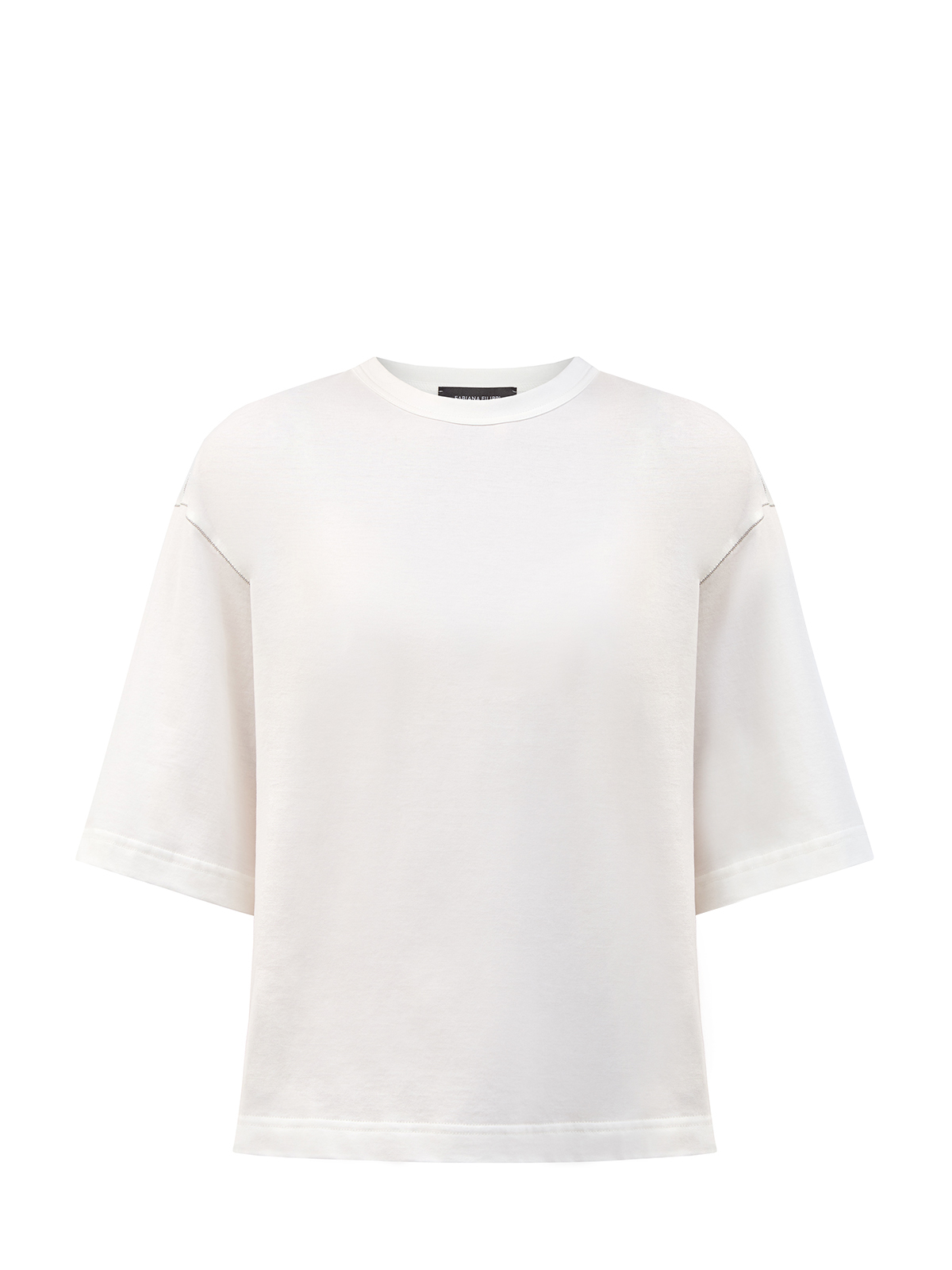Хлопковая футболка-oversize с ювелирной цепочкой и рукавами ¾ FABIANA FILIPPI, цвет белый, размер 38;40;44;46