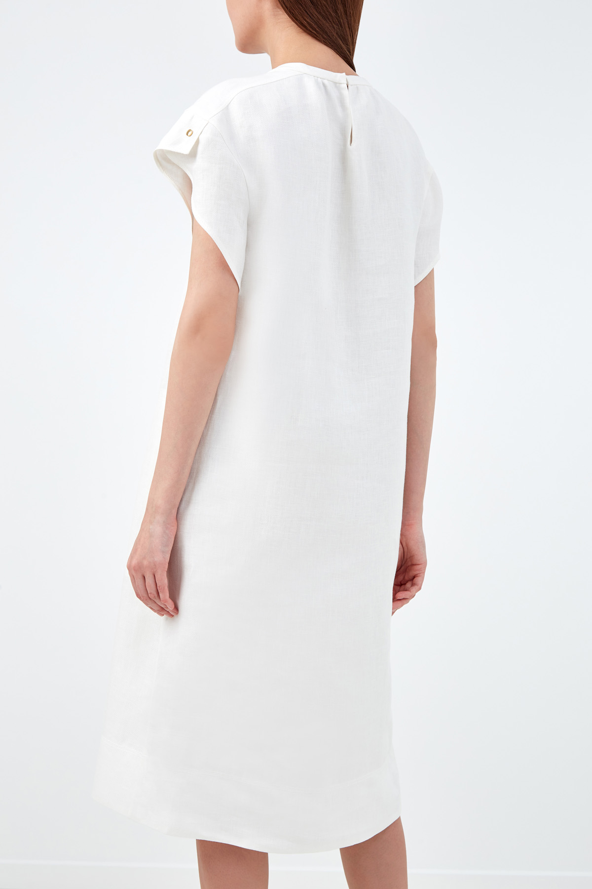 Льняное платье с золотистой фурнитурой AGNONA, цвет белый, размер 42;44;40 - фото 4