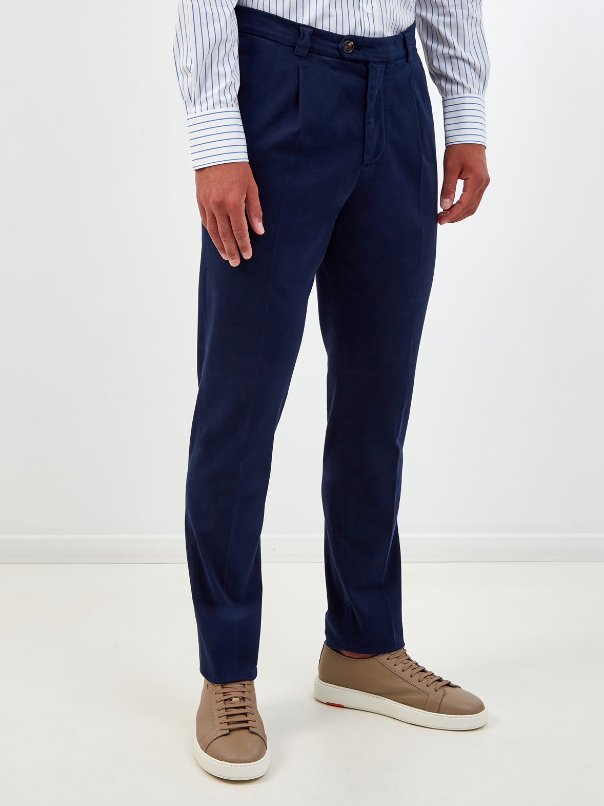 Однотонные брюки из хлопкового габардина и кашемира BRUNELLO CUCINELLI, цвет синий, размер 46;48;50;52 - фото 3