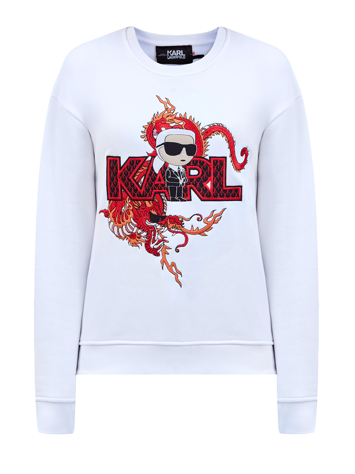 Хлопковый свитшот с вышивкой K/Ikonik Year Of The Dragon KARL LAGERFELD, цвет белый, размер S;M;L;XL