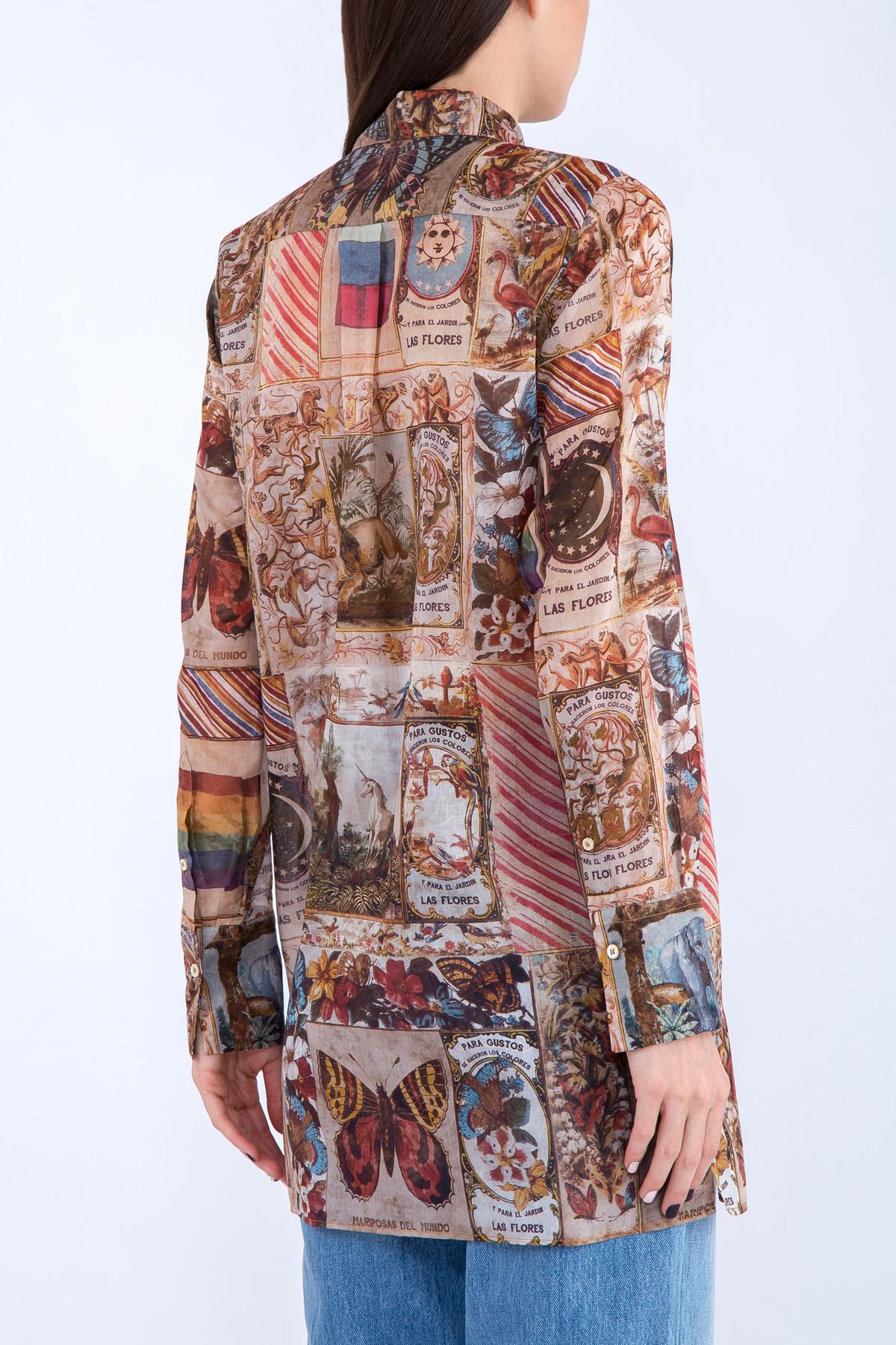 Хлопковая блуза прямого кроя с принтом в виде коллажа VALENTINO, цвет мульти, размер 40 - фото 4