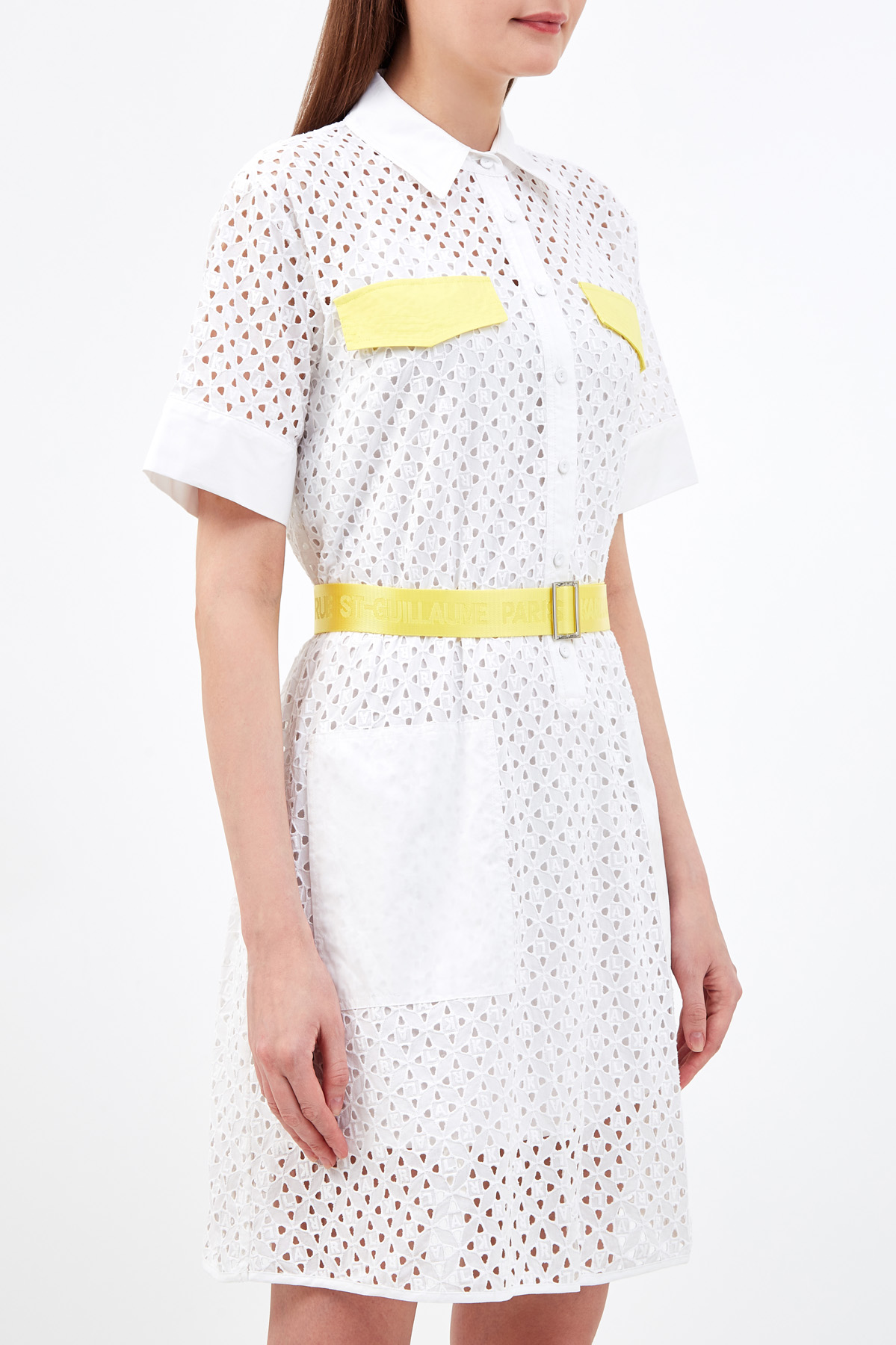 Платье-рубашка из кружевного хлопка со съемным ремнем KARL LAGERFELD, цвет белый, размер S - фото 4
