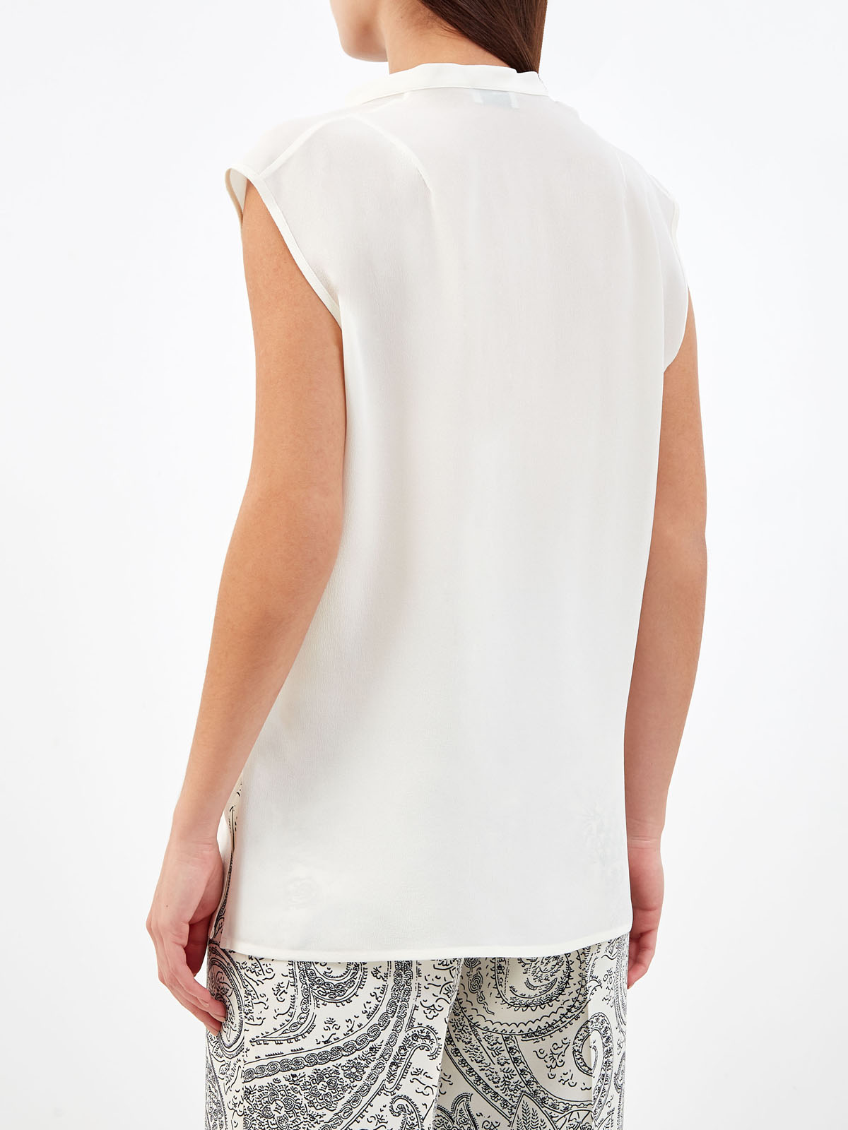 Блуза из струящегося шелка с V-образным вырезом ETRO, цвет белый, размер 40;42;44;46;48;50;38 - фото 4