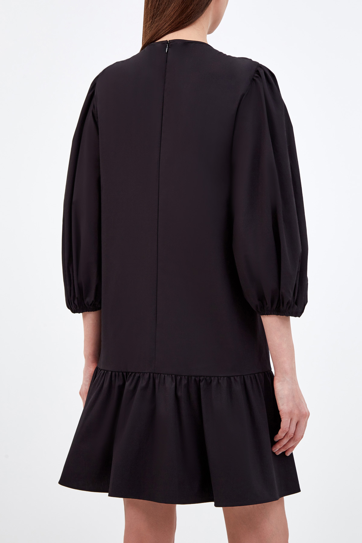 Платье из гладкого хлопка с объемными архитектурными рукавами REDVALENTINO, цвет черный, размер S;XL;M - фото 4