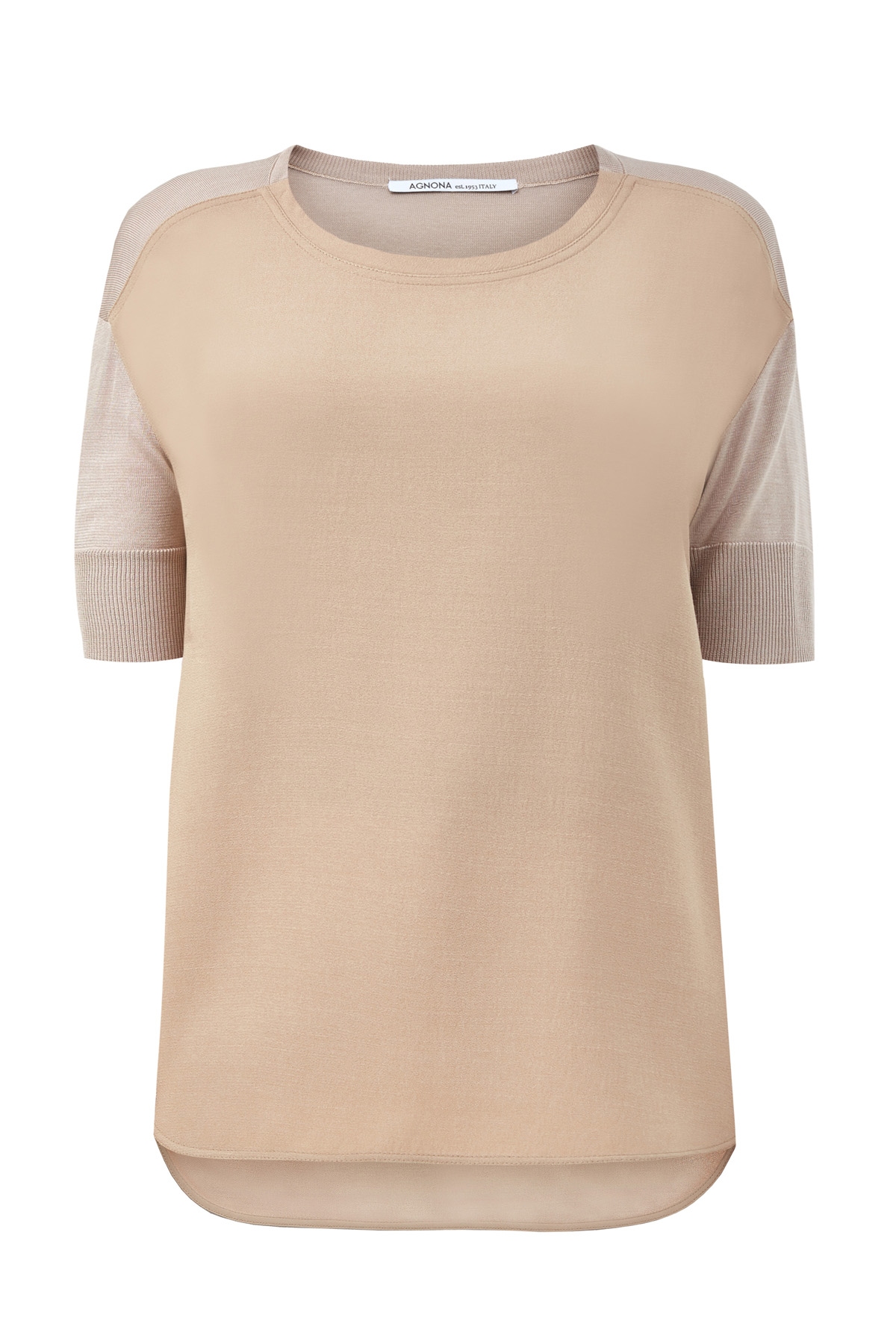 Блуза из шерстяной ткани и шелкового трикотажа AGNONA, цвет бежевый, размер 44;46 - фото 1